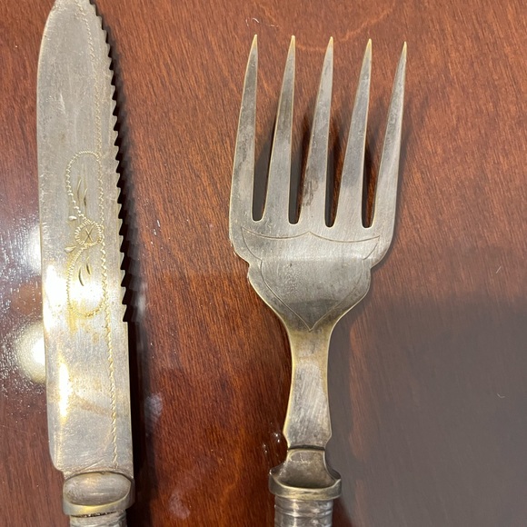 Antique serving spoon knife fork silver plated - Picture 4 of 8
